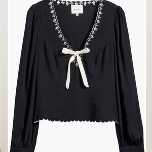reformation Vivia Embroidered Scallop Top